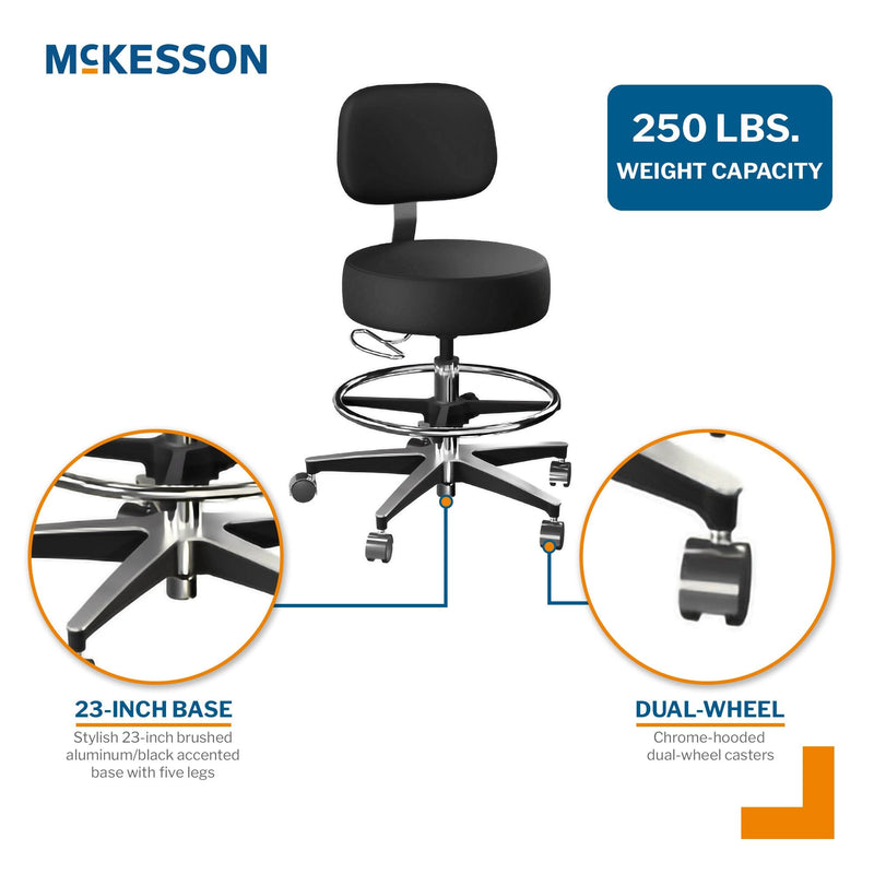 McKesson Brand McKesson Exam Stool, Black, with Backrest 