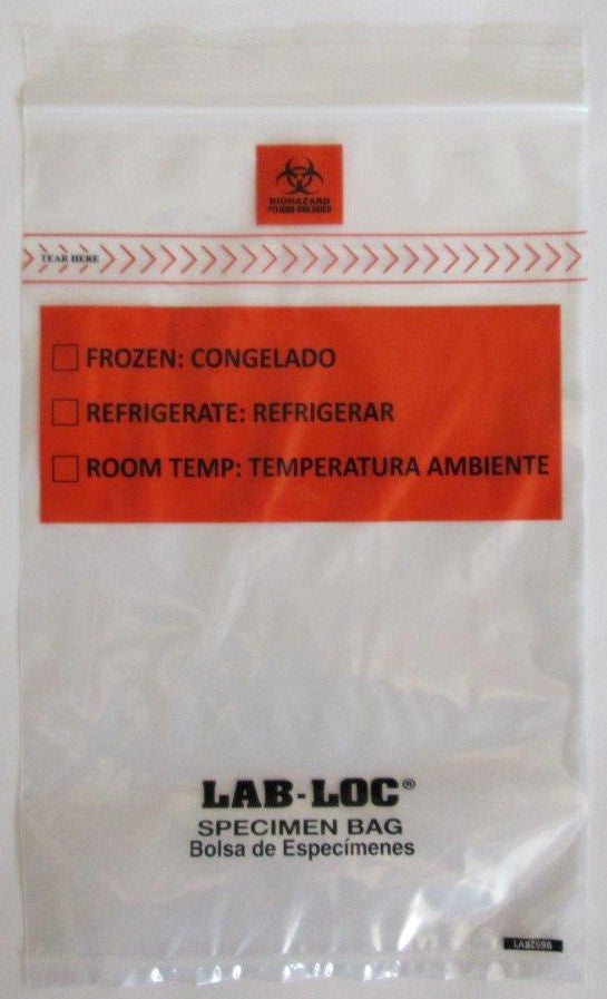 Lab-Loc Specimen Transport Bag with Document Pouch, Zip Closure, 6 x 9 Inch (Case of 1000) 