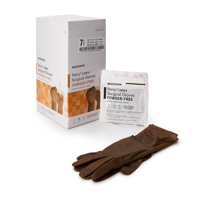 McKesson Perry Latex Surgical Glove, Size 7.5, Brown (Case of 4 Boxes)