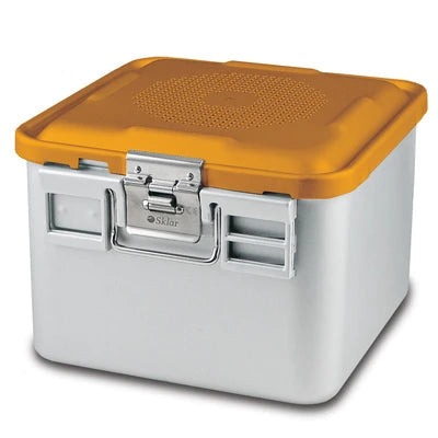 SklarLite Sterilization Container - Half-Size, Safe Lid, Non-Perforated Bottom, 11-1/4" x 11" x 8", Yellow - 10-4670 