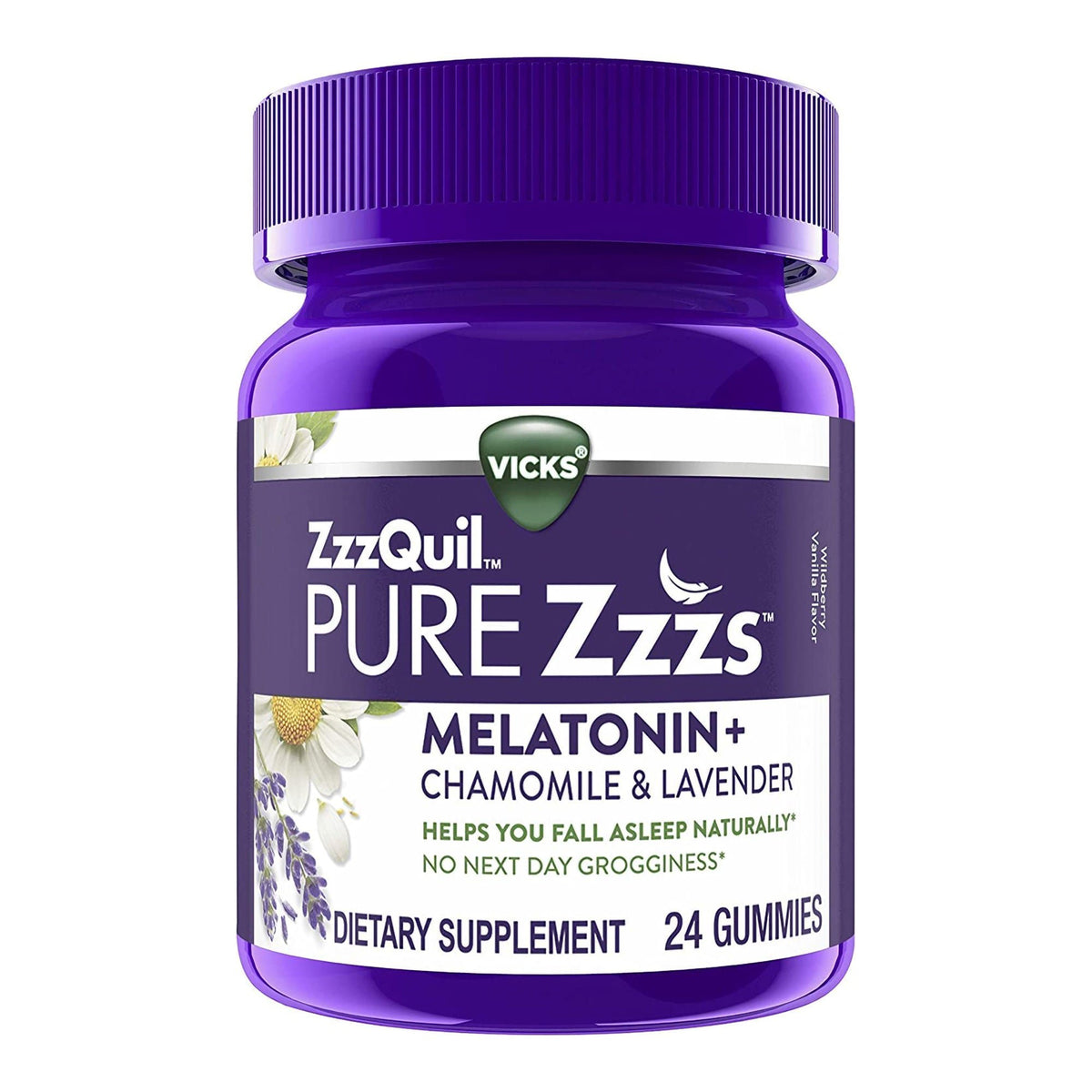 ZzzQuil Pure Zzzs Melatonin + Chamomile & Lavender Gummies, Wildberry Vanilla (Bottle of 24)