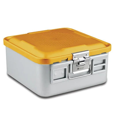SklarLite Sterilization Container - Half-Size, Standard Lid, Perforated Bottom, 11-1/4" x 11" x 5", Yellow - 10-4562 