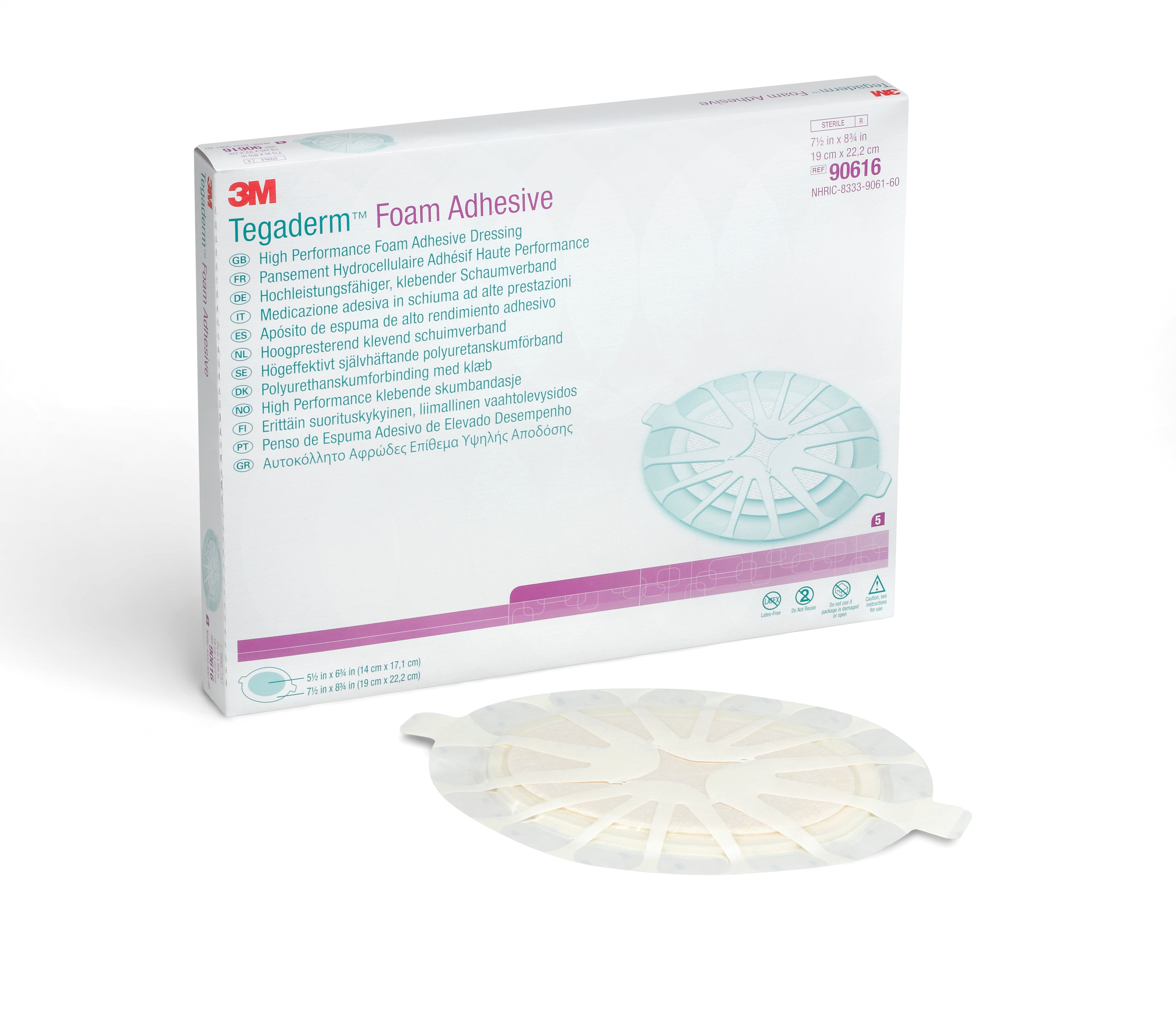 Solventum Corporation 3M Tegaderm High Performance AdhesiveBorder Foam Dressing, 19 x 22.2 cm Oval (15/CS) 