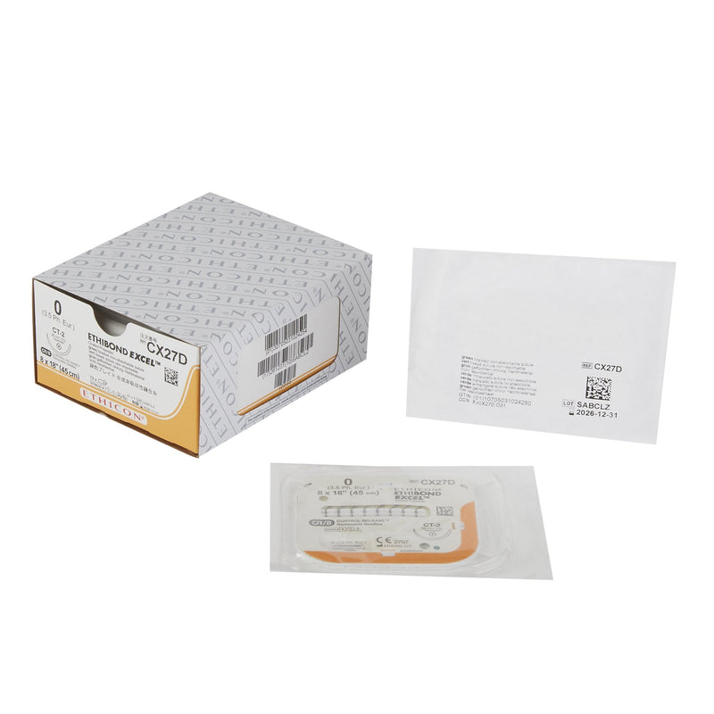 Nonabsorbable Suture with Needle Ethibond Polyester CT-2 1/2 Circle Taper Point Needle Size 0 Braided 