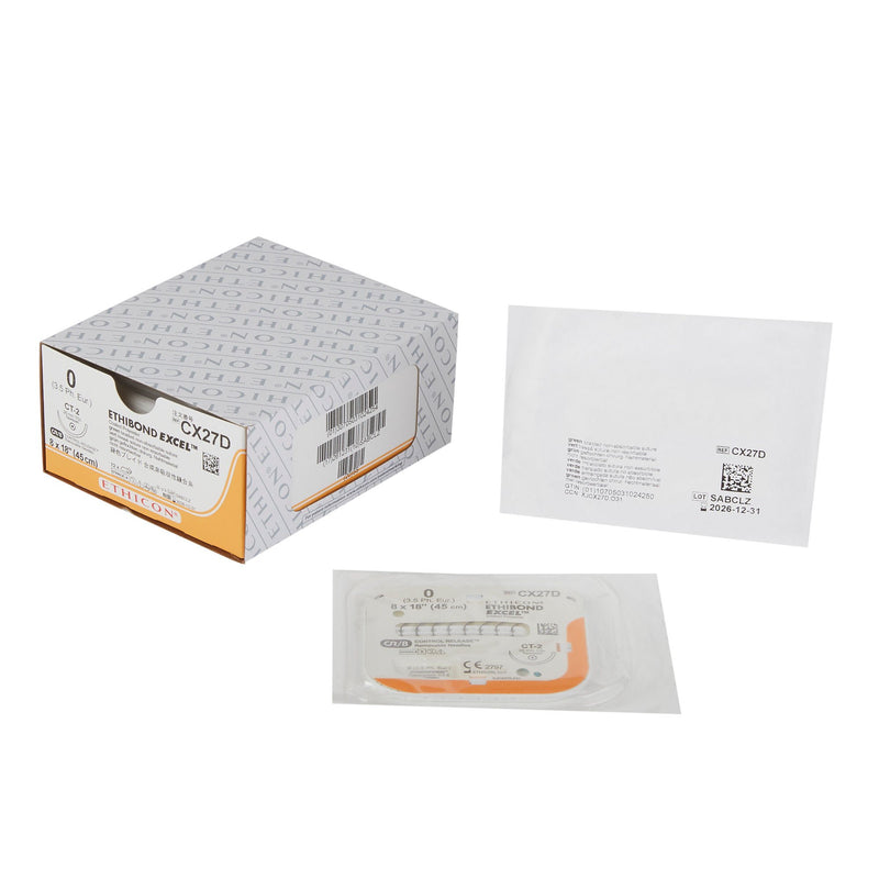 Nonabsorbable Suture with Needle Ethibond Polyester CT-2 1/2 Circle Taper Point Needle Size 0 Braided (Box of 12)