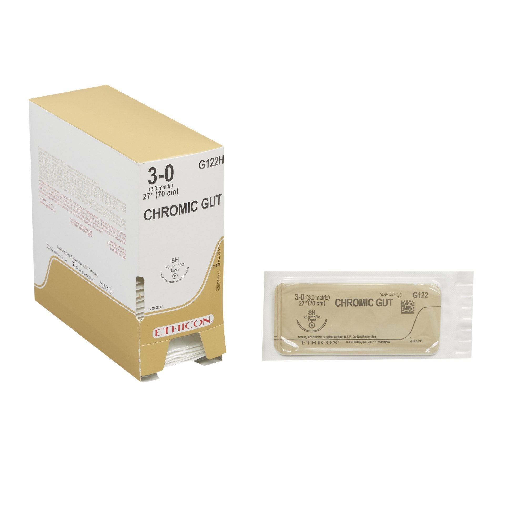 Absorbable Suture with Needle GUT CHROMIC Chromic Gut SH 1/2 Circle Taper Point Needle Size 3-0 Monofilament 