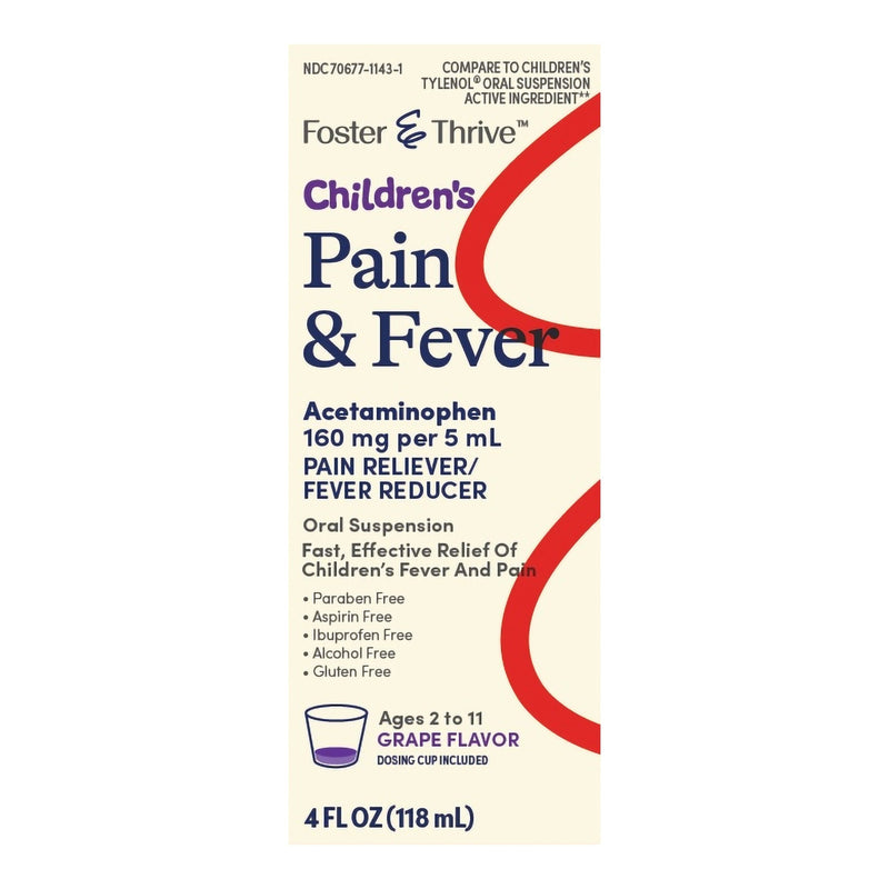 McKesson Brand Foster & Thrive Acetaminophen Children's Pain Relief, Grape Flavor 