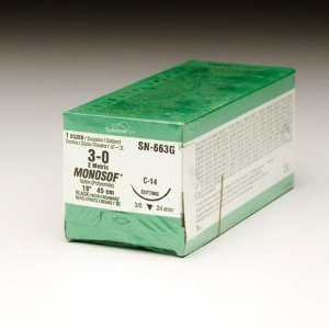 Nonabsorbable Suture with Needle Monosof Nylon C-14 3/8 Circle Reverse Cutting Needle Size 3-0 Monofilament 