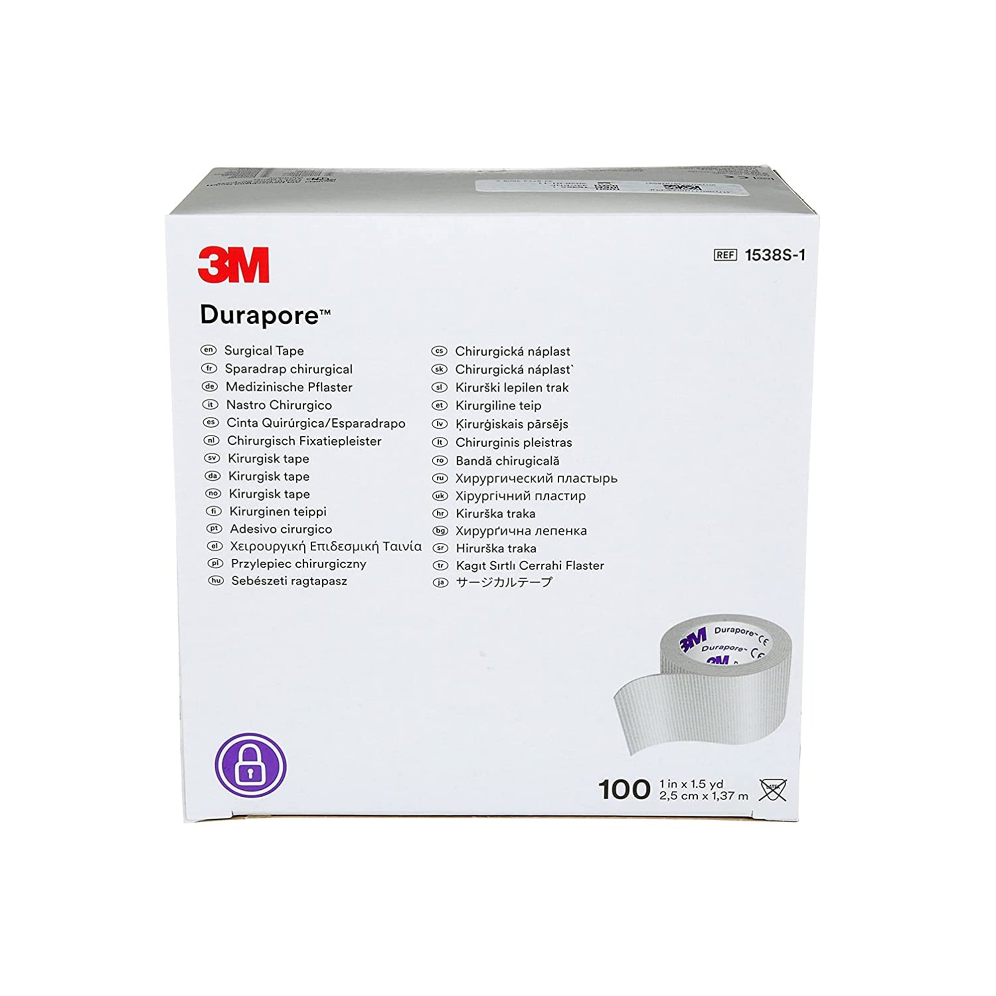 Solventum Corporation 3M Durapore Silk-Like Cloth Medical Tape, 1 Inch x 1-1/2 Yard, White (500/CS) 