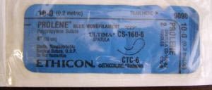 Nonabsorbable Suture with Needle Prolene Polypropylene CS160-6 1/2 Circle / 1/4 Circle Ophthalmic Spatula Needle Size 10-0 Monofilament (Box of 12)