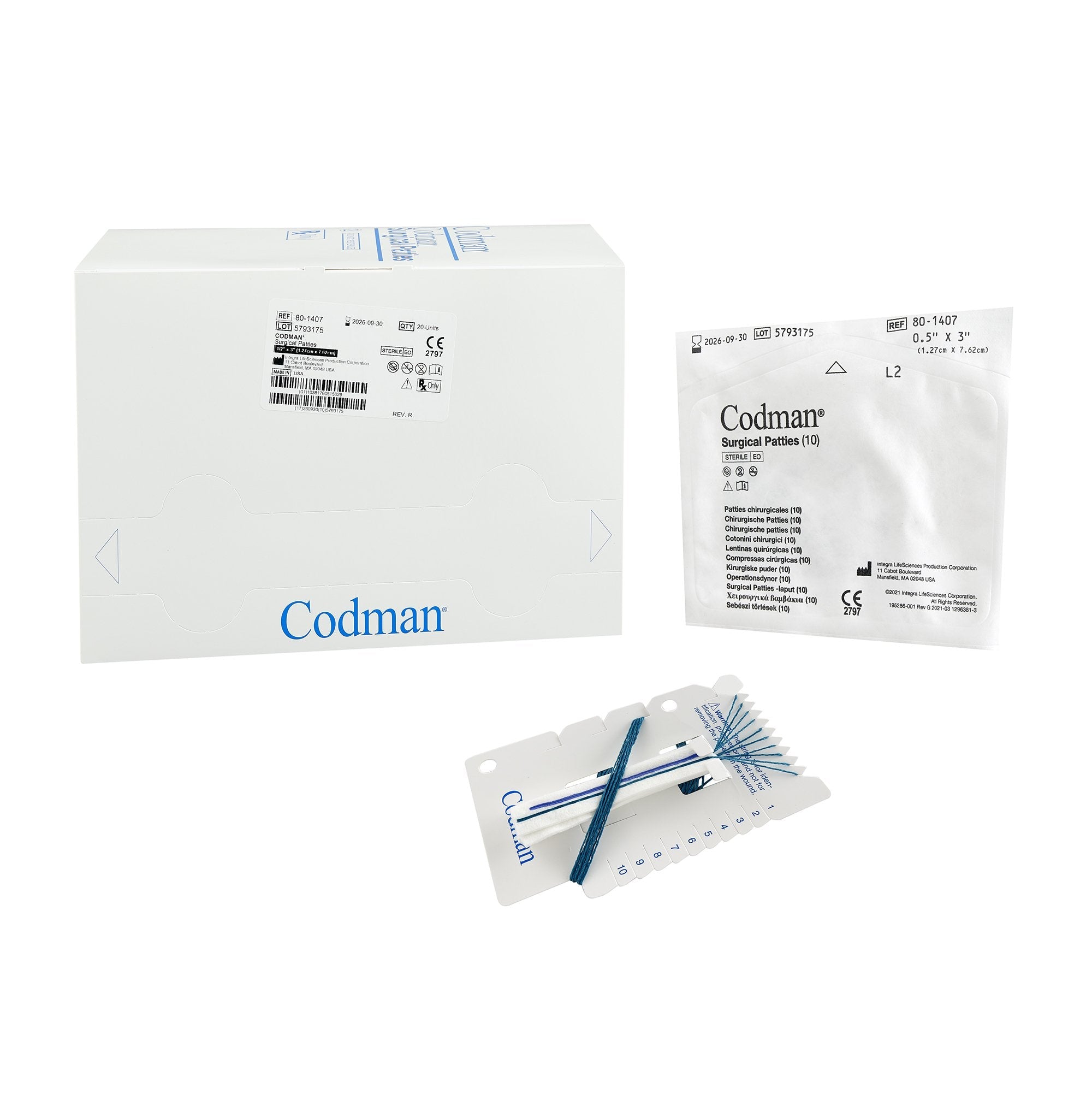 Surgical Neuro Sponge Codman X-Ray Detectable Rayon 1/2 X 3 Inch 10 Count Card Sterile 