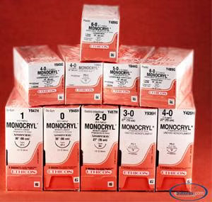 Absorbable Suture with Needle Monocryl Poliglecaprone CT-1 1/2 Circle Taper Point Needle Size 2-0 Monofilament 