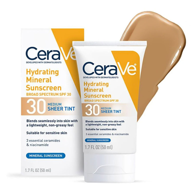 CeraVe Hydrating Mineral Sunscreen Medium Sheer Tint, SPF 30, 1.7-ounce Tube (Each)