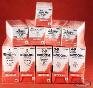 Absorbable Suture with Needle Monocryl Poliglecaprone CP-1 1/2 Circle Reverse Cutting Needle Size 2-0 Monofilament 