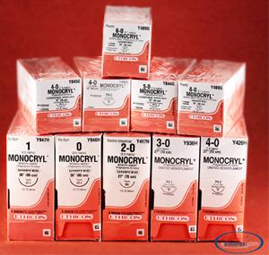 Absorbable Suture with Needle Monocryl Poliglecaprone CP-1 1/2 Circle Reverse Cutting Needle Size 2-0 Monofilament 