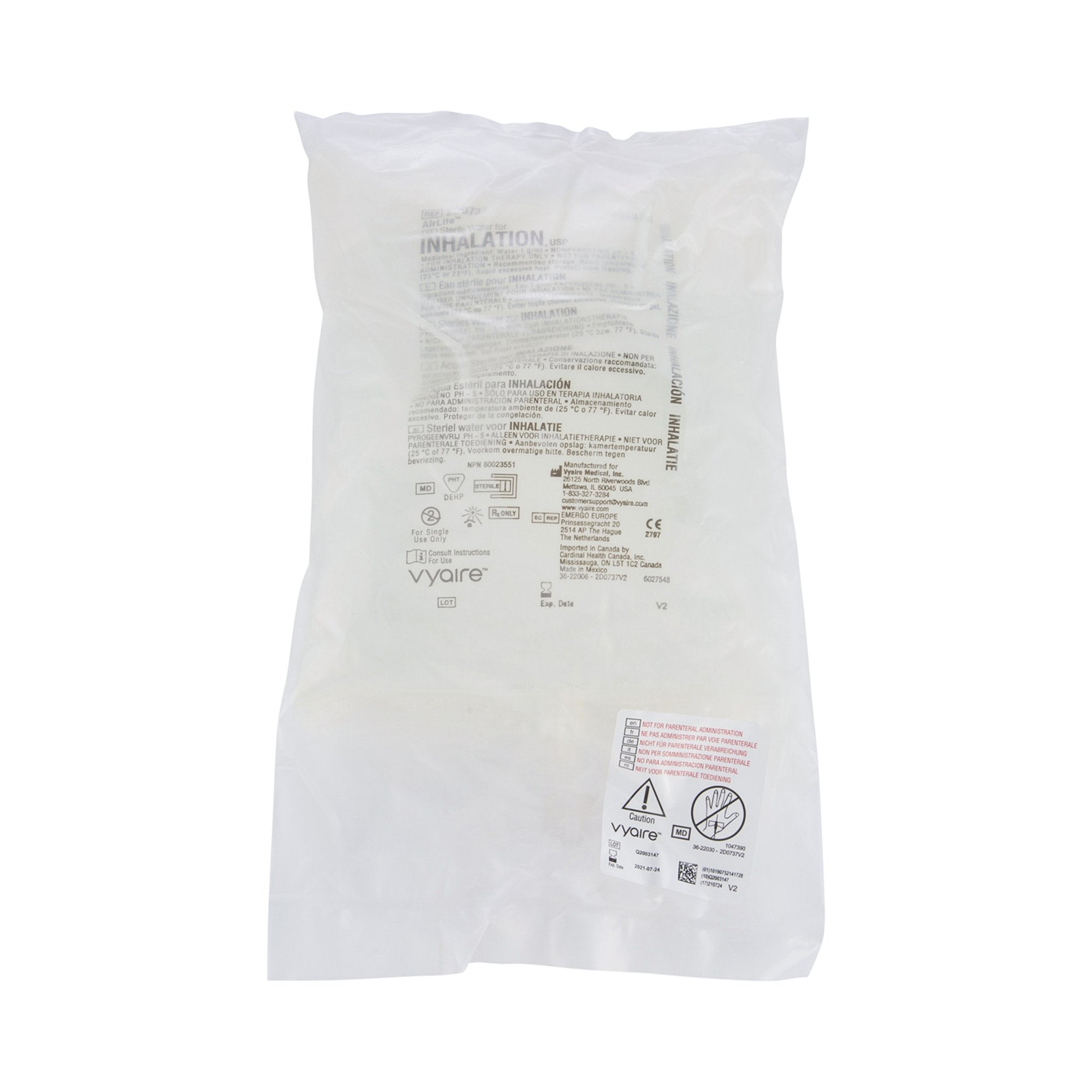BAG WATER ST INHALATION 2000ML6/CS