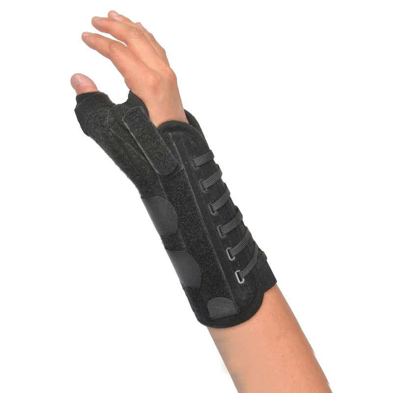 Thumb Brace with Wrist Support Titan Thumb Adult One Size Fits Most Dual-Pull Lace Closure Right Hand Black (Each) 