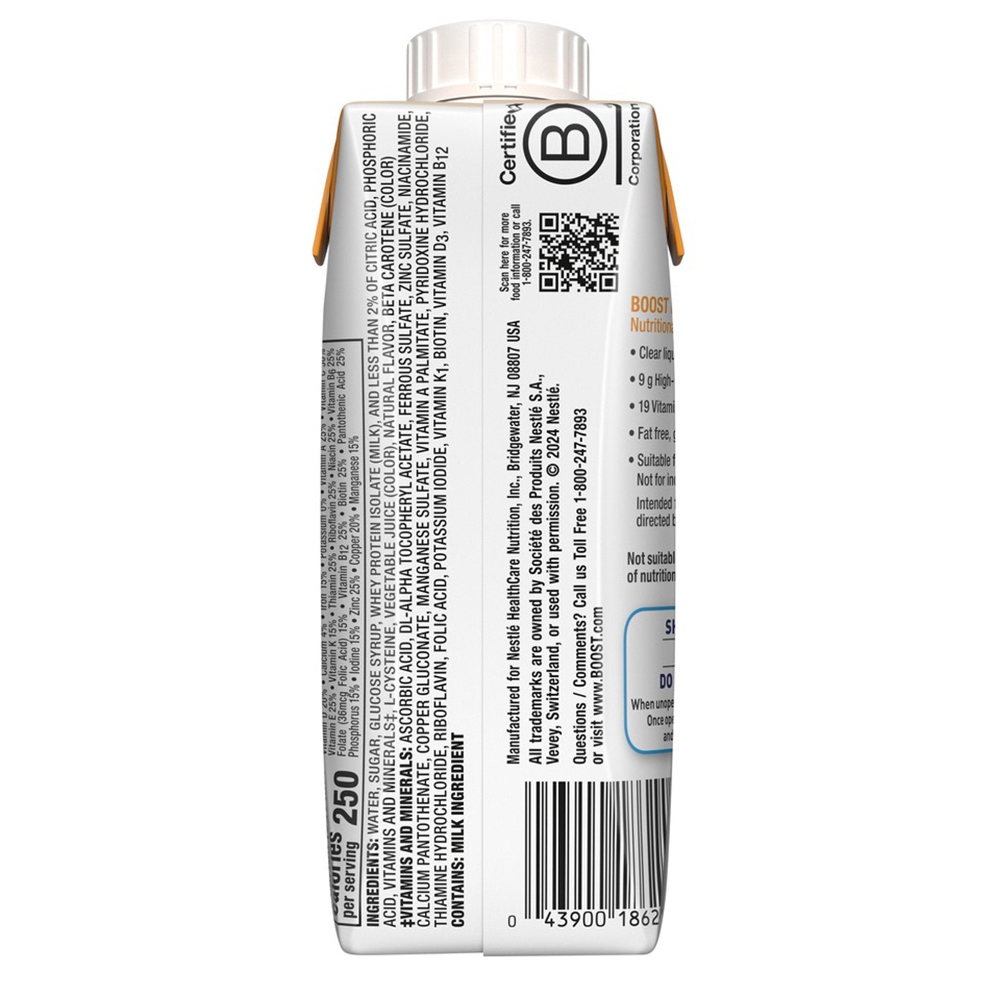 Nestle Healthcare Nutrition Boost Breeze Orange Nutritional Drink, 8-ounce Carton (24/CS) 