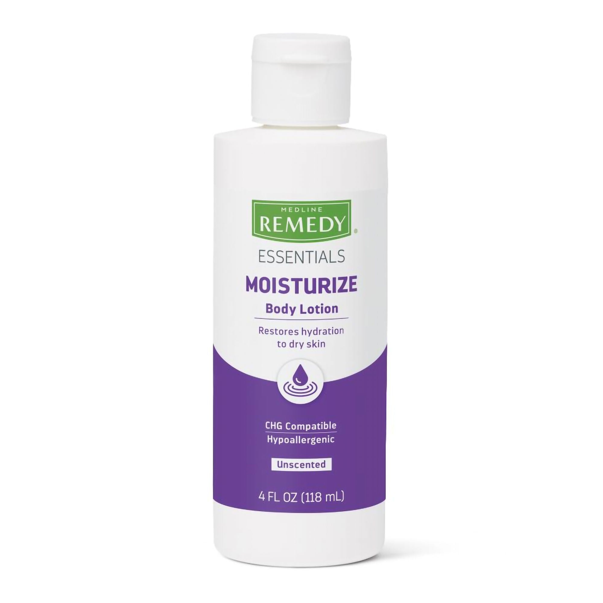 Hand and Body Moisturizer Medline Remedy Essentials Moisturize 4 oz. Bottle Unscented Lotion CHG Compatible (Case of 60)