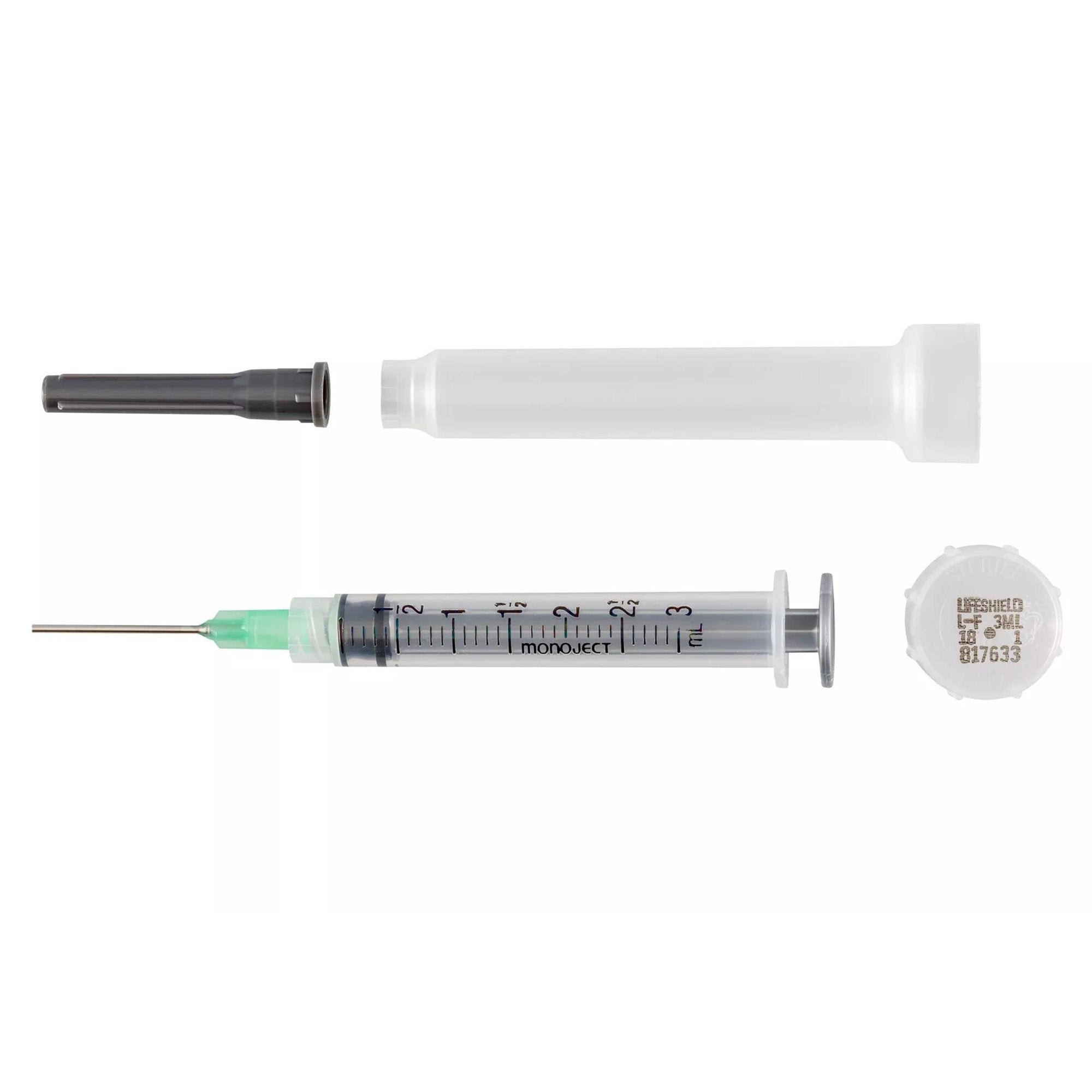 Cannula with Syringe Monoject Lifeshield* Blunt Tip 3 mL 18 Gauge 1 Inch Length 