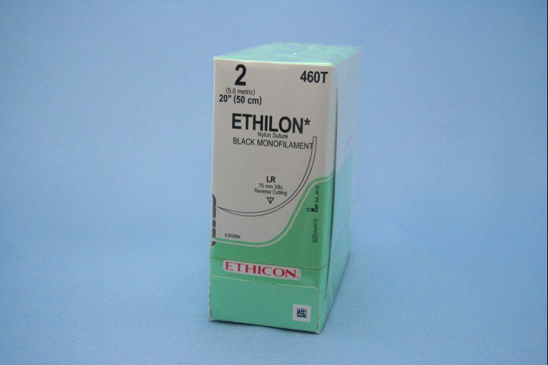 Nonabsorbable Suture with Needle Ethilon Nylon LR 3/8 Circle Reverse Cutting Needle Size 2 Monofilament 