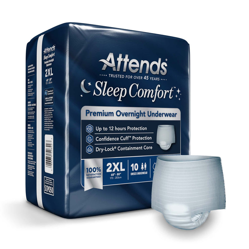 Attends Sleep Comfort Premium Overnight Underwear, 2X-Large, 68 – 80 Inches (Case of 40)