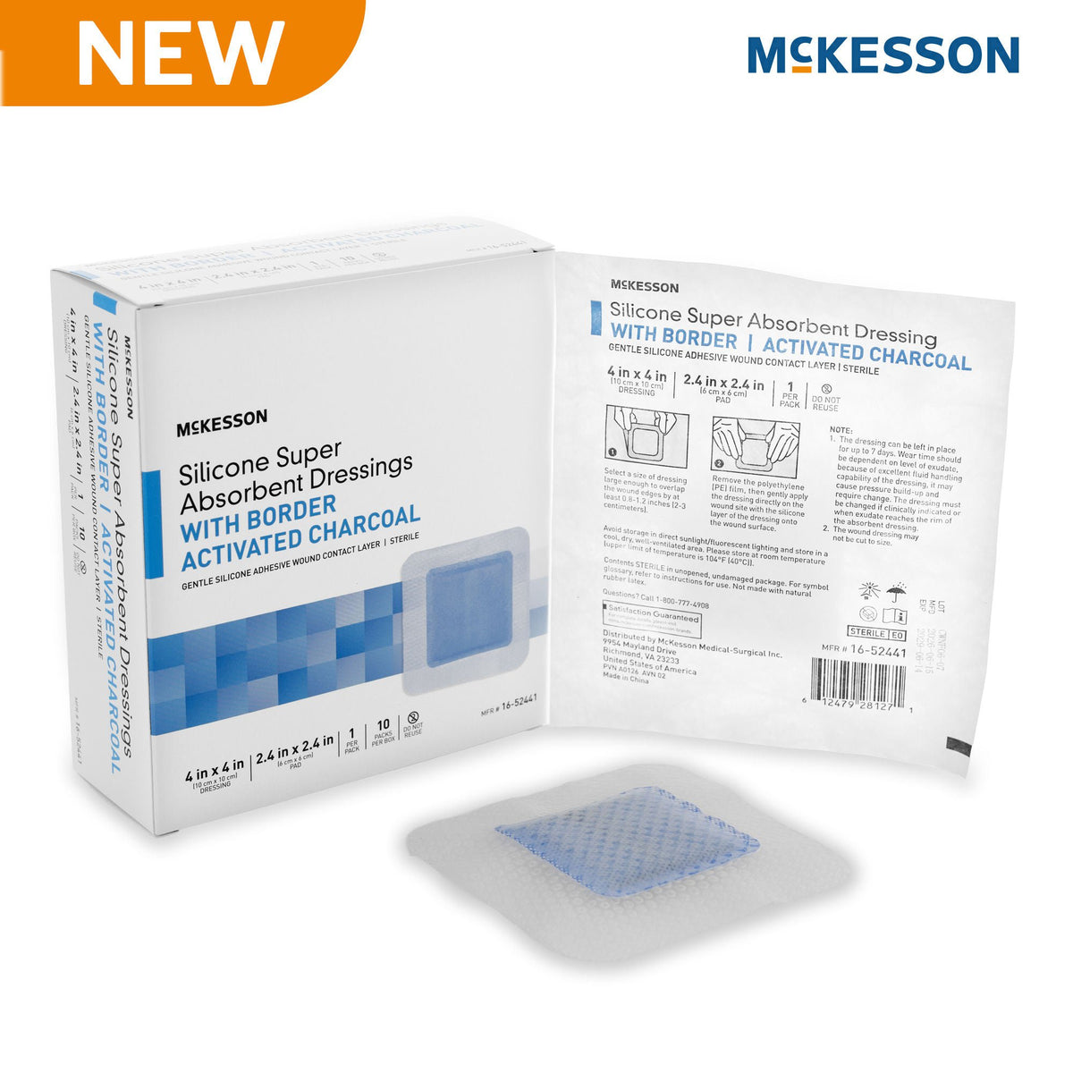 Super Absorbent Charcoal Dressing McKesson Square 4 X 4 Inch With Border Sterile (Case of 240)