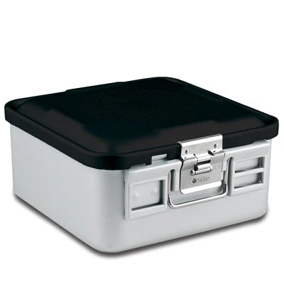 SklarLite Sterilization Container - Half-Size, Standard Lid, Non-Perforated Bottom, 11-1/4" x 11" x 5", Black - 10-4558