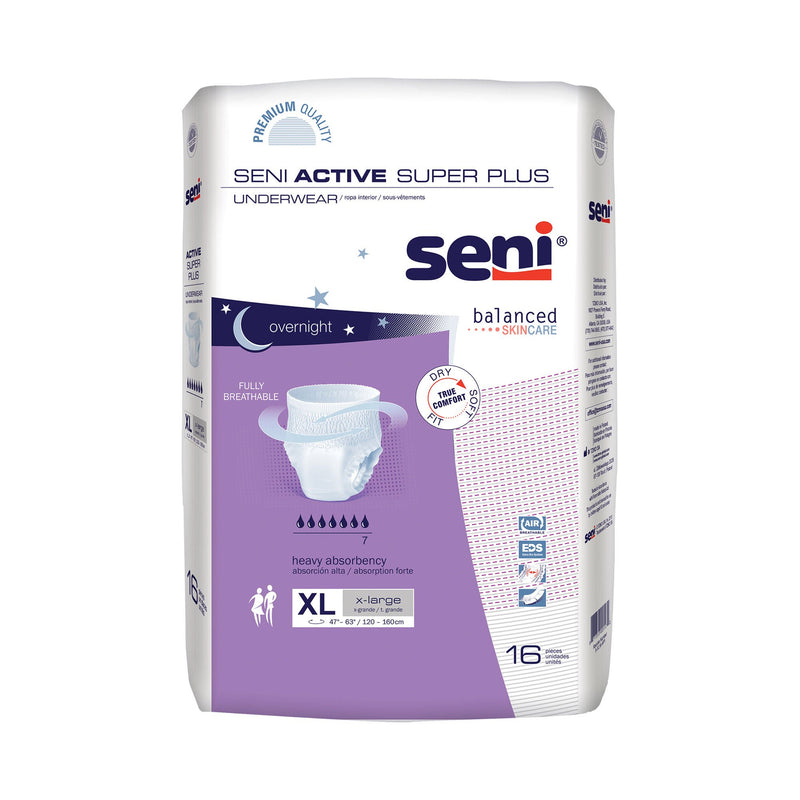 Seni Active Super Plus Overnight Heavy Absorbent Underwear, Extra Large (Case of 64)