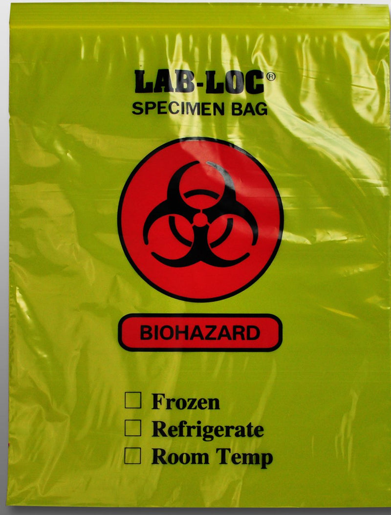 Lab-Loc Specimen Transport Bag, Zip Closure, Yellow Tinted, 12 x 15 Inch (1000/CS)