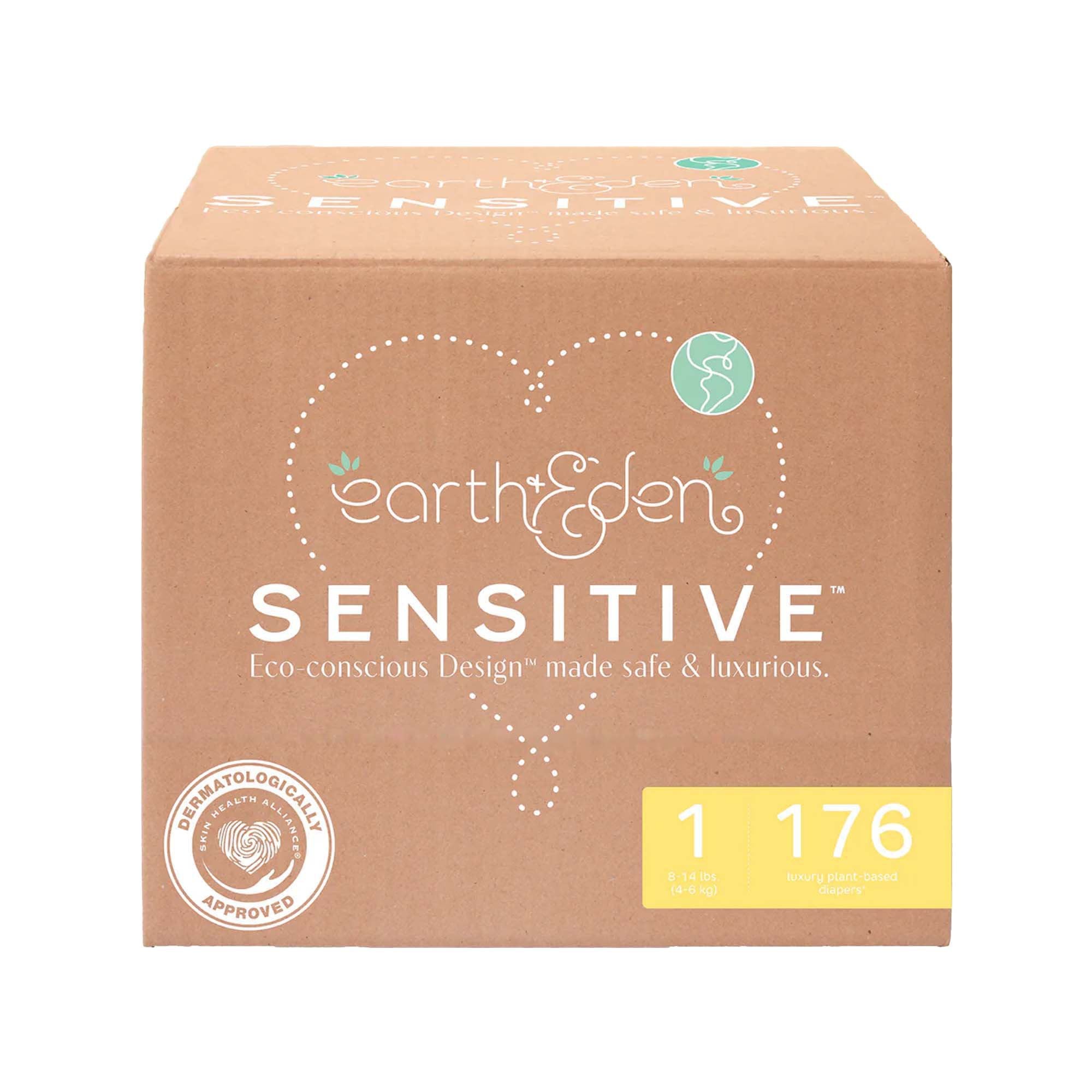 First Quality Products LLC Earth & Eden Sensitive Baby Diapers, Size 1 for Babies Weighing 8 – 14 lbs. (176/CS) 