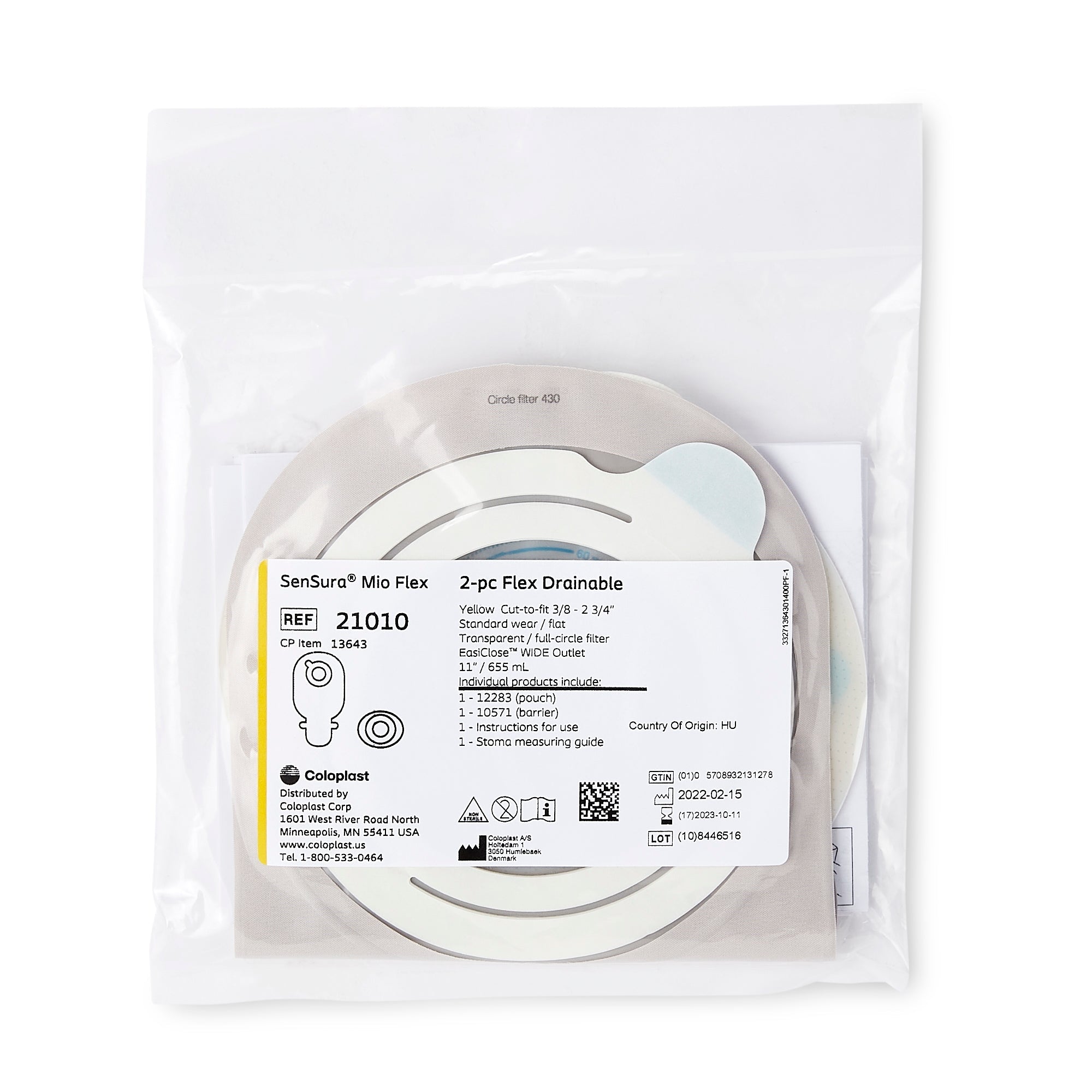 Coloplast Ostomy Pouch SenSura Mio Two-Piece System Maxi Length Flat, Trim to Fit 3/8 to 2-3/4 Inch Stoma Drainable (5/BX) 