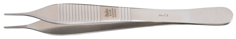 Dressing Forceps Miltex Adson 4-3/4 Inch Length OR / Surgical Grade Stainless Steel NonSterile NonLocking Thumb Handle Straight Micro, Serrated Tips 