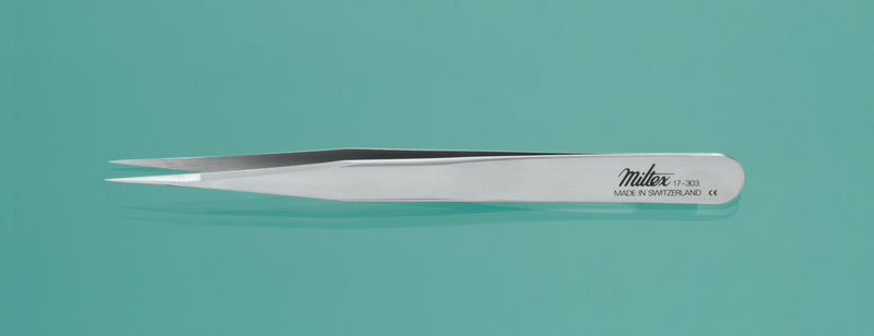 Jeweler Forceps Miltex No. 3 OR / Surgical Grade NonMagnetic Stainless Steel NonSterile NonLocking Thumb Handle Straight Fine, Narrow Tips 