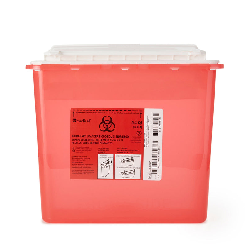 AP Line Biohazard Waste Container, 5.4 Quart, 12 x 4½ x 10-4/5 Inch (Case of 12)
