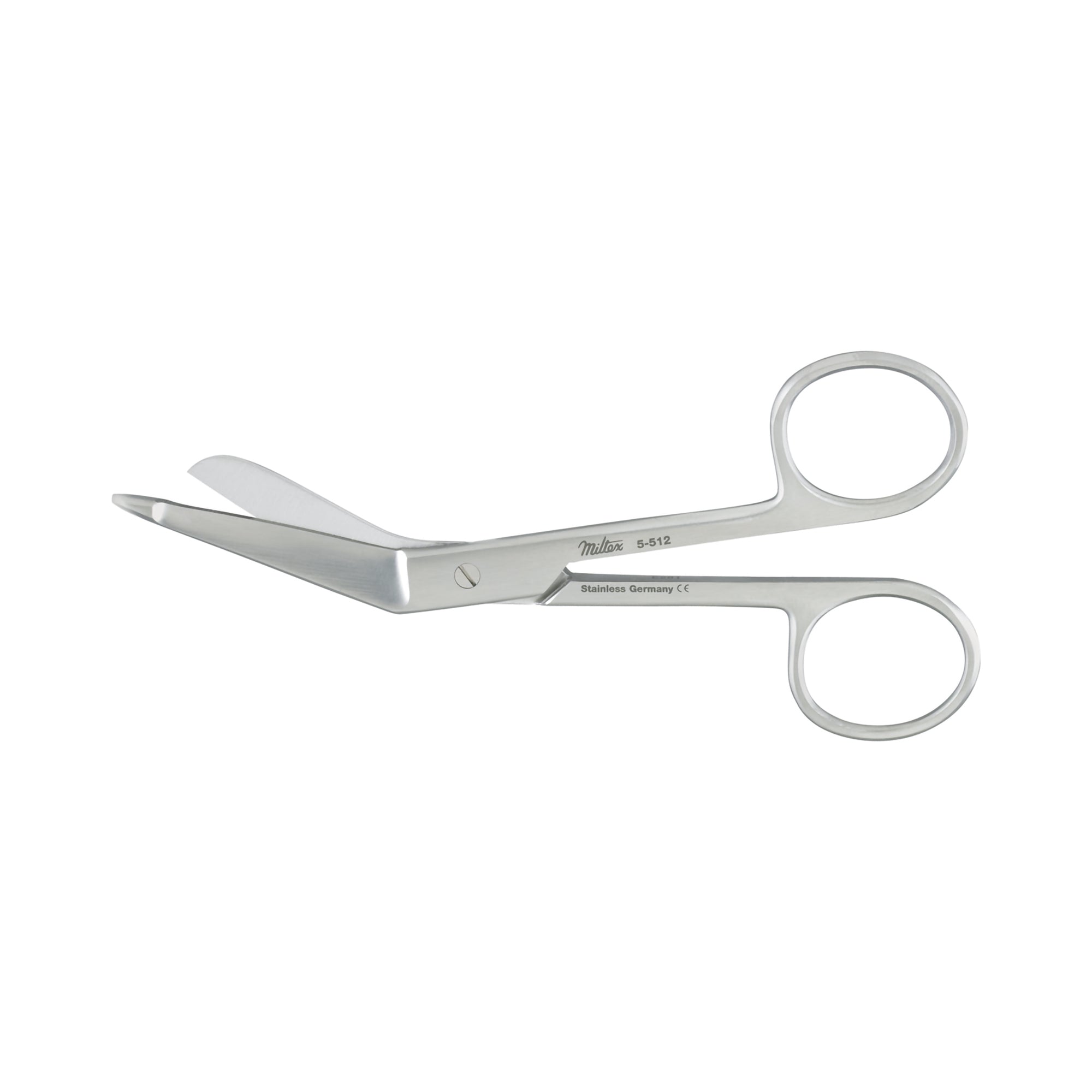 Bandage Scissors Miltex Lister 5-1/2 Inch Length OR / Surgical Grade German Stainless Steel NonSterile Finger Ring Handle Angled Blunt Tip / Blunt Tip 