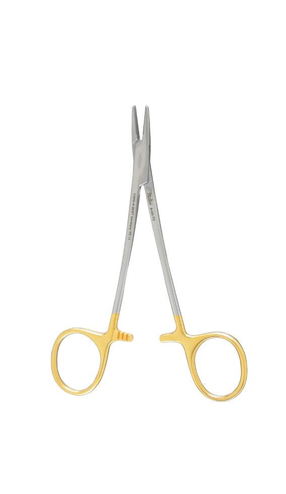 Needle Holder Halsey 5 Inch Length Serrated Jaws Finger Ring Handle (Each)
