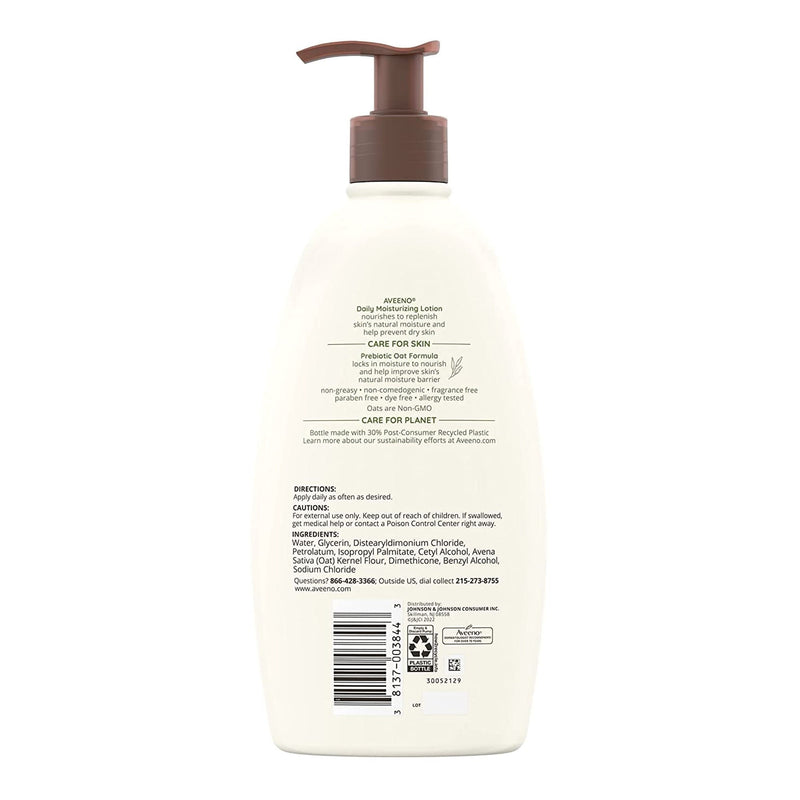 Aveeno Daily Moisturizing Body Lotion Fragrance Free, 18-ounce Pump Bottle 