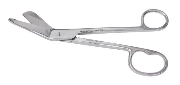 Bandage Scissors Vantage Lister 8 Inch Length Floor / Office Grade Pakistani Stainless Steel NonSterile Finger Ring Handle Angled Blunt Tip / Blunt Tip 
