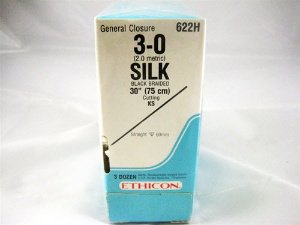 Nonabsorbable Suture with Needle Perma-Hand Silk KS Straight Reverse Cutting Needle Size 3-0 Braided 