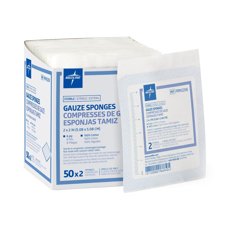 Caring Sterile Gauze Sponge, 2 x 2 Inch, 8-Ply (Case of 1500)