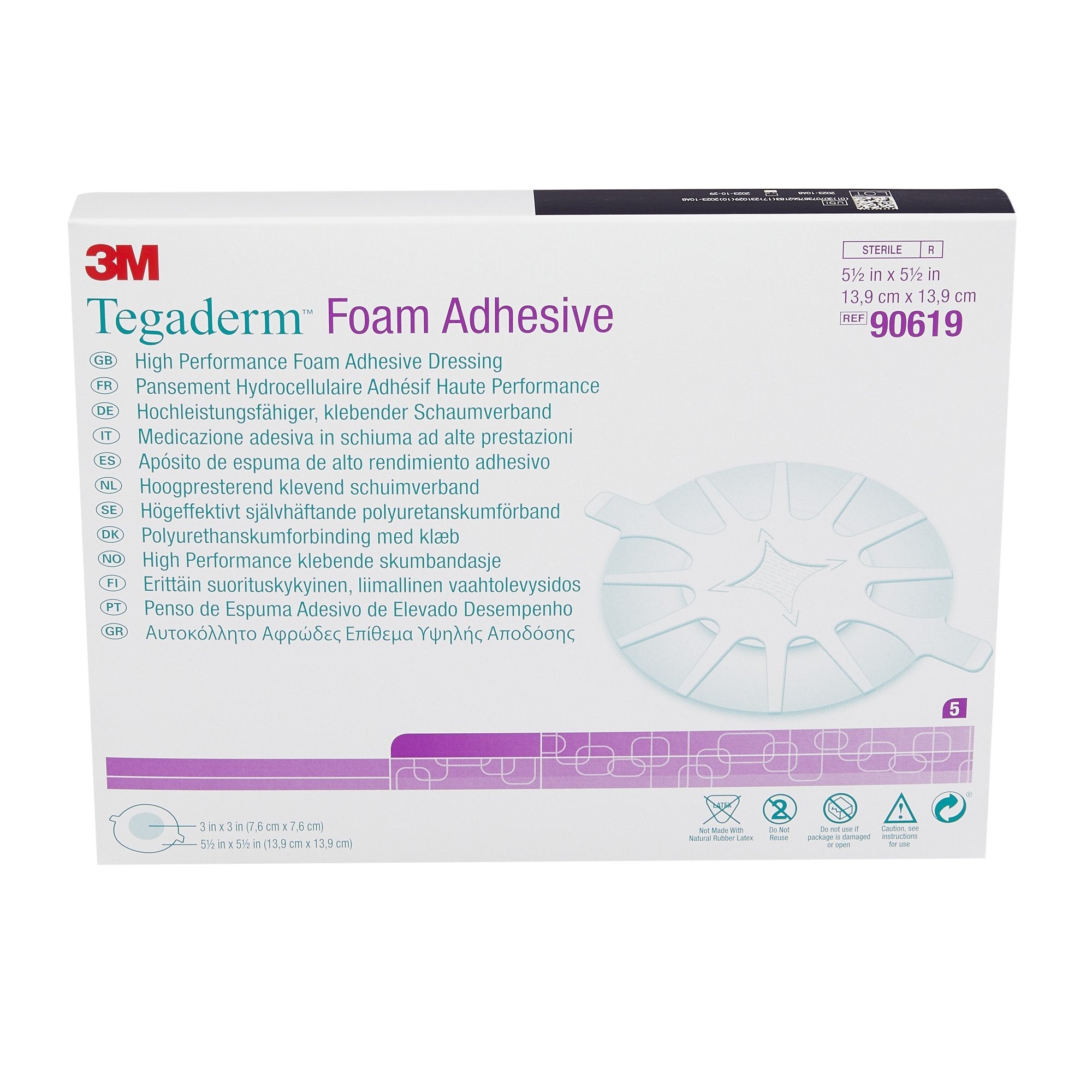 Solventum Corporation 3M Tegaderm High Performance Adhesive w/ Border Foam Dressing, 13.9 x 13.9 cm (20/CS) 