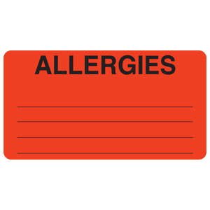 Pre-Printed Label Allergy Alert Red ALLERGIES Alert Label 1-3/4 X 3-1/4 Inch (Roll of 250)