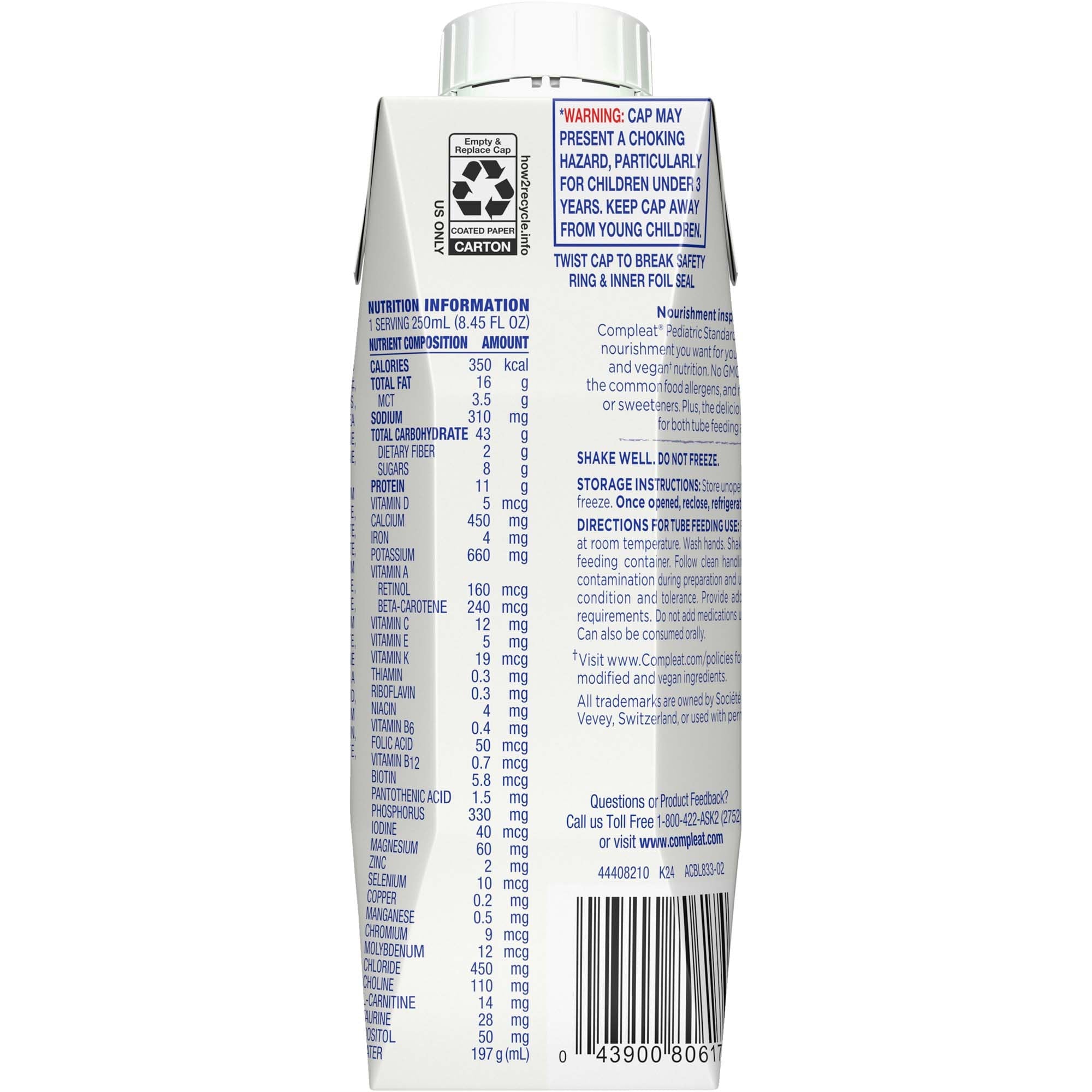 Nestle Healthcare Nutrition Compleat Pediatric Standard Plant-Based 1.4 Cal Tube Feed Formula, Vanilla (24/CS) 
