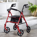 McKesson Brand McKesson Folding Steel Four-Wheel Rollator, 12-Inch Seat Width, Red 
