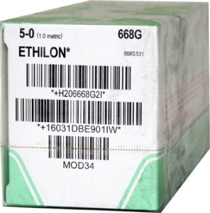 Nonabsorbable Suture with Needle Ethilon Nylon C-2 3/8 Circle Reverse Cutting Needle Size 5-0 Monofilament (Box of 12)