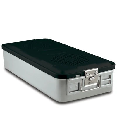 SklarLite Sterilization Container - Full-Size, Standard Lid, Perforated Bottom, 23" x 11" x 5", Black - 10-4070