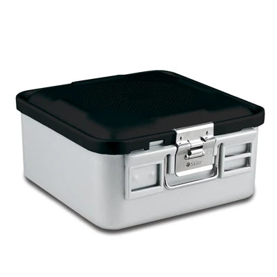 SklarLite Sterilization Container - Half-Size, Standard Lid, Perforated Bottom, 11-1/4" x 11" x 5", Black - 10-4570 