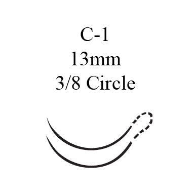 Nonabsorbable Suture with Needle Perma-Hand Silk C-1 3/8 Circle Taper Cutting Needle Size 6-0 Braided (Box of 12)