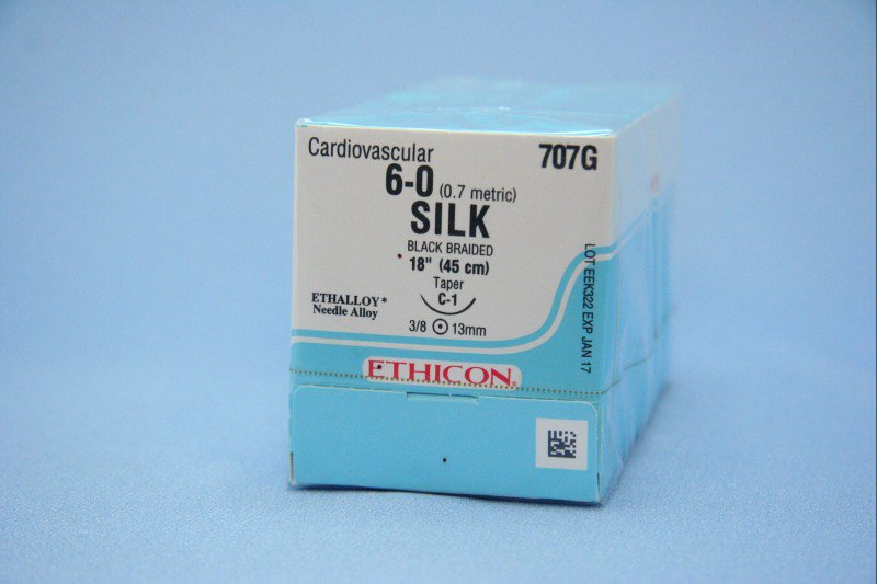 Nonabsorbable Suture with Needle Perma-Hand Silk C-1 3/8 Circle Taper Cutting Needle Size 6-0 Braided 